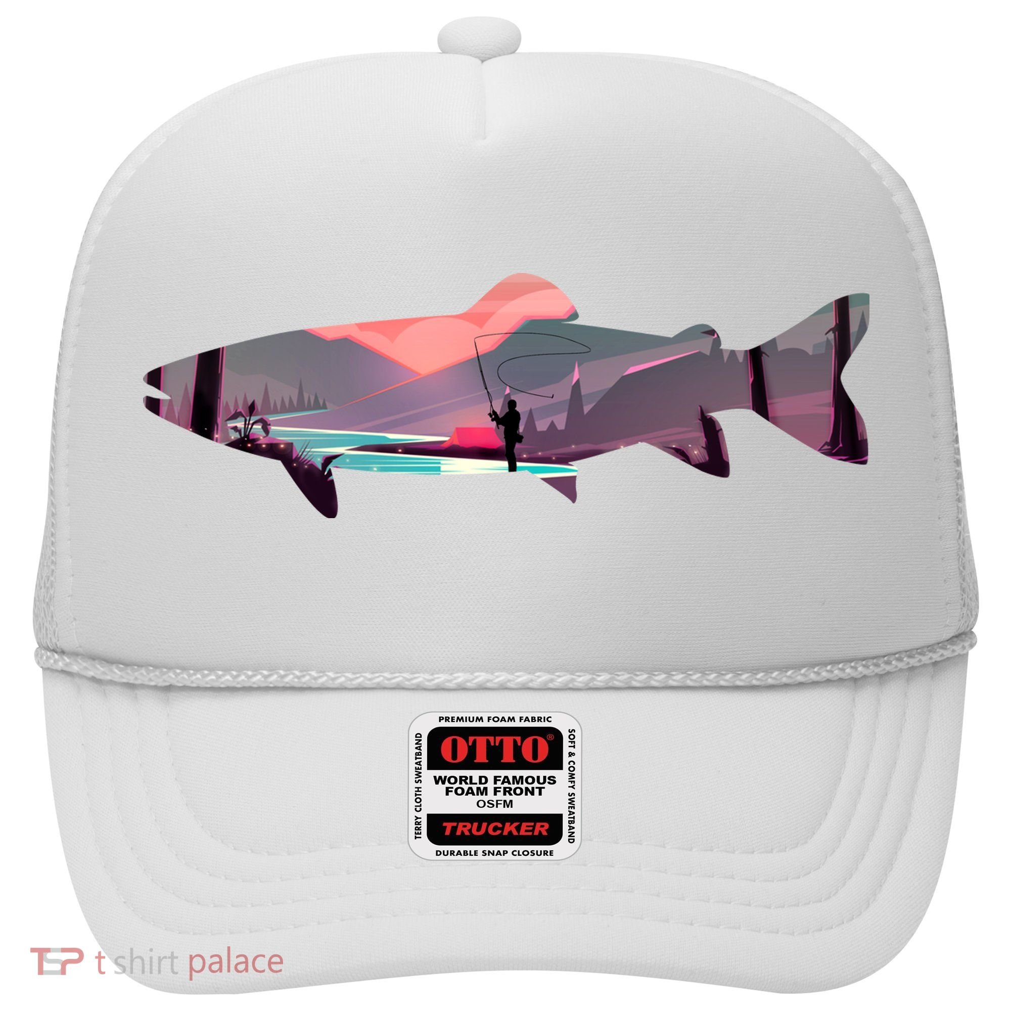 Trout Silhouette Fly Fishing Mountain Sunset River Stream Hat