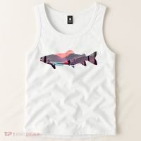 Trout Silhouette Fly Fishing Mountain Sunset River Stream Tank Top thumb 2