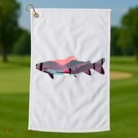 Trout Silhouette Fly Fishing Mountain Sunset River Stream Golf Towel thumb 1