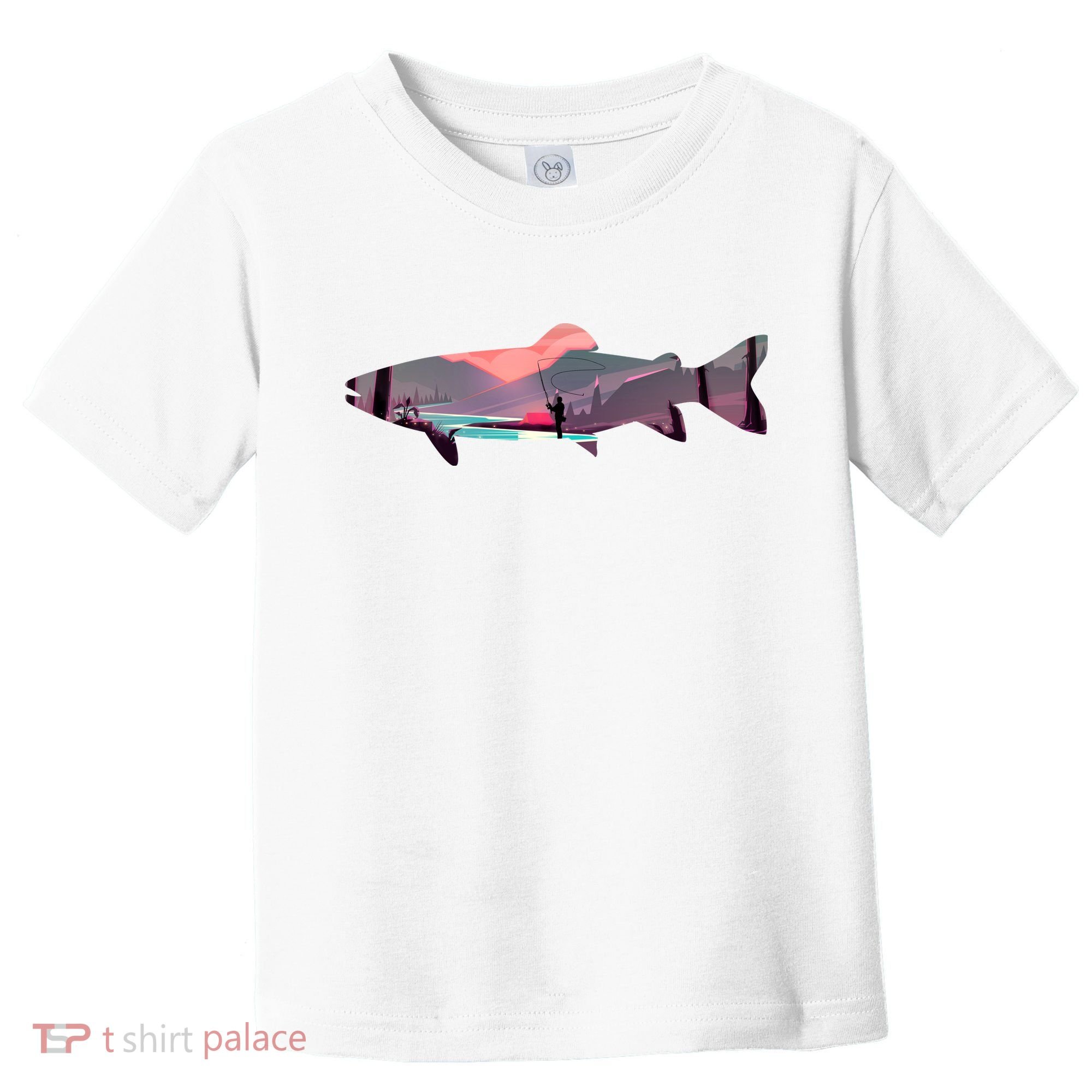 Trout Silhouette Fly Fishing Mountain Sunset River Stream Toddler T-Shirt