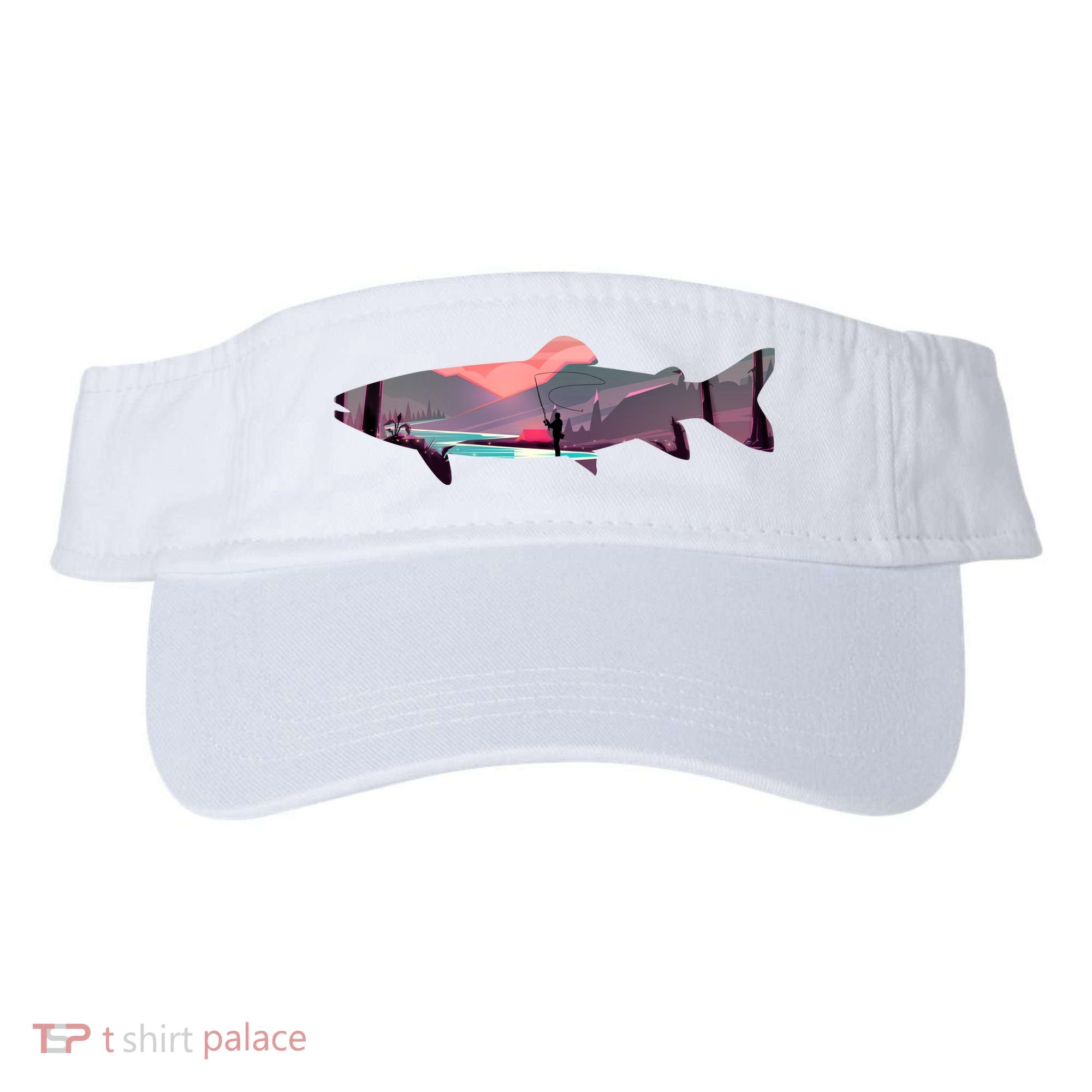 Trout Silhouette Fly Fishing Mountain Sunset River Stream Visor