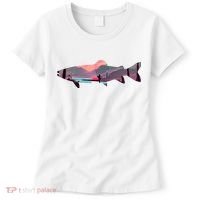 Trout Silhouette Fly Fishing Mountain Sunset River Stream Women's T-Shirt thumb 0