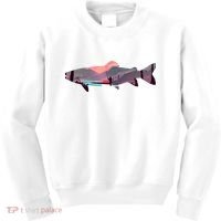 Trout Silhouette Fly Fishing Mountain Sunset River Stream Kids Sweatshirt thumb 0