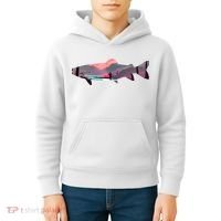 Trout Silhouette Fly Fishing Mountain Sunset River Stream Kids Hoodie thumb 4