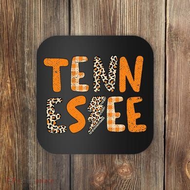 Tennessee State Flag Orange Plaid Leopard Print Souvenir Coaster