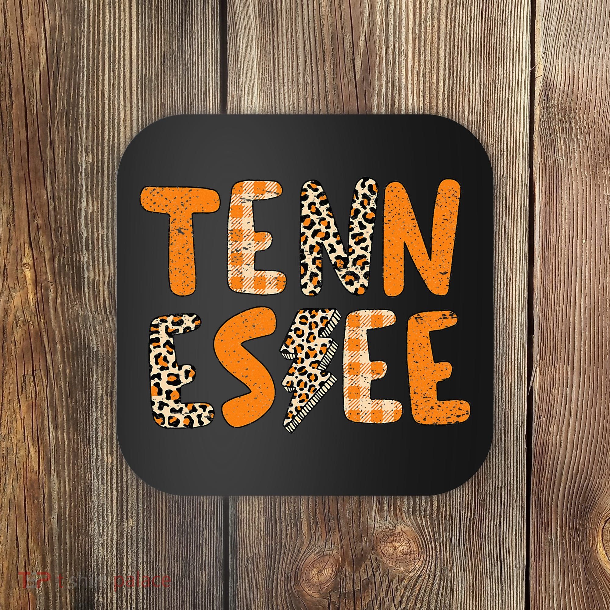 Tennessee State Flag Orange Plaid Leopard Print Souvenir Coaster