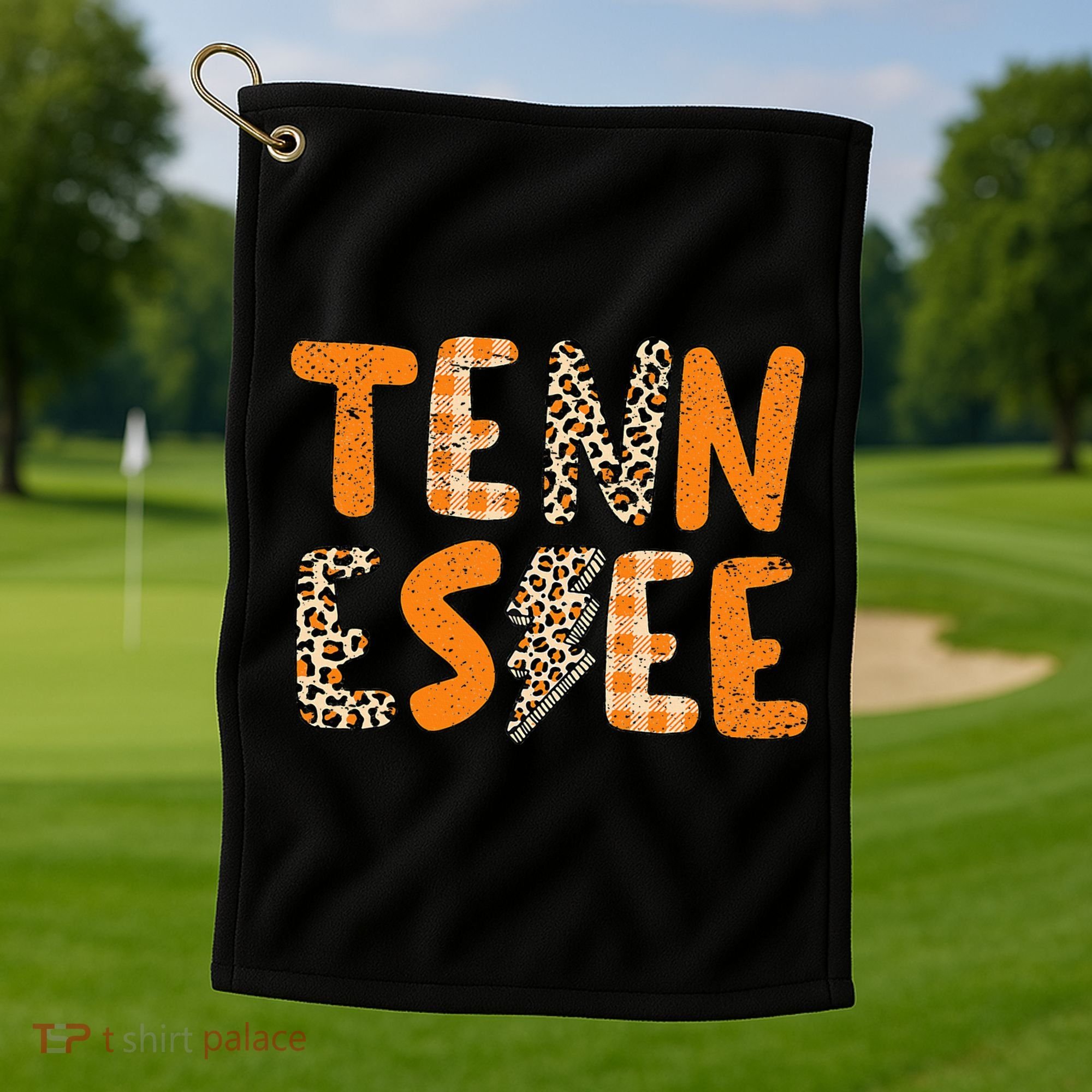Tennessee State Flag Orange Plaid Leopard Print Souvenir Golf Towel