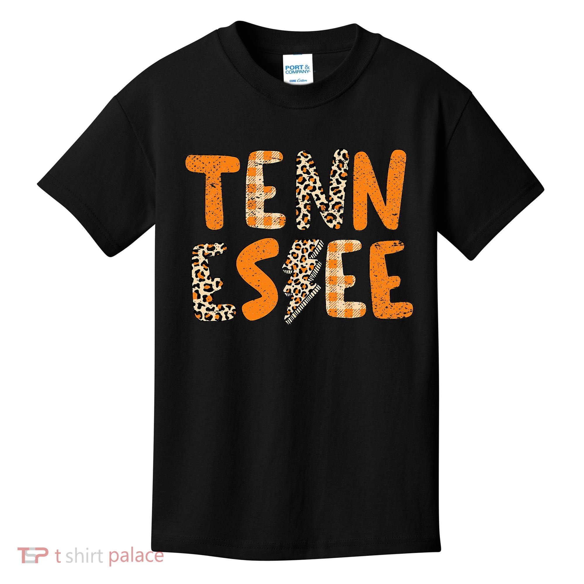 Tennessee State Flag Orange Plaid Leopard Print Souvenir Kids T-Shirt