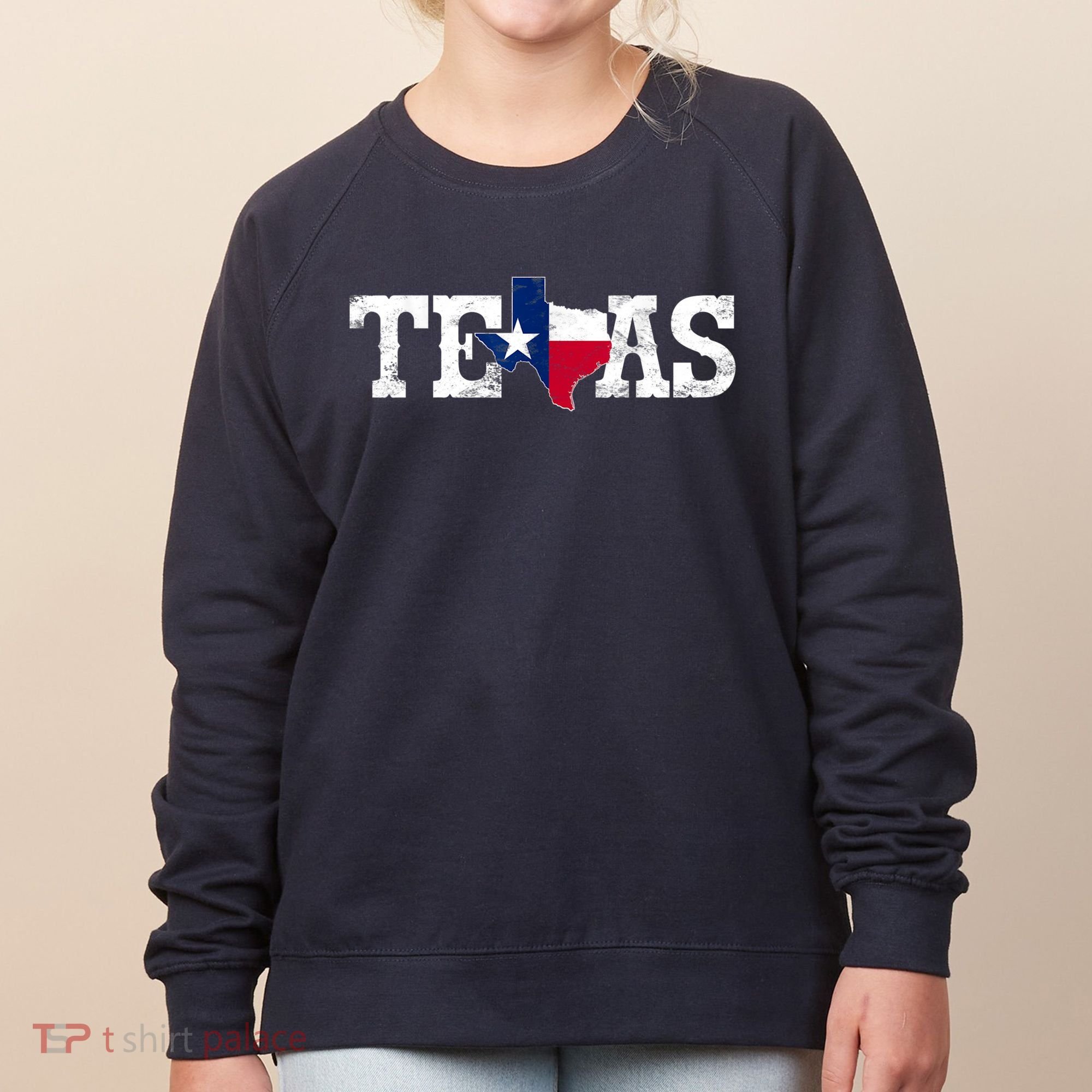 Texas Shaped Flag Grunge Distressed Texas Women's Sweatshirt