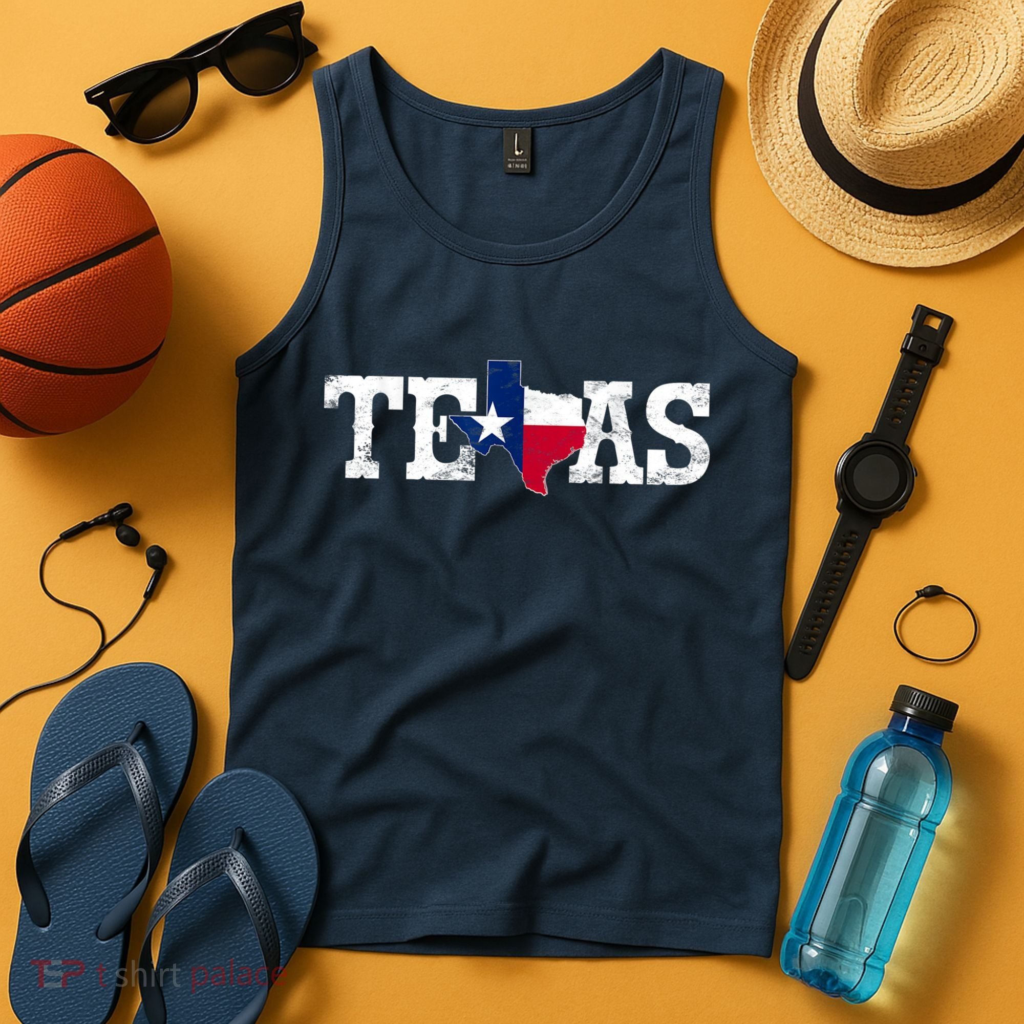 Texas Shaped Flag Grunge Distressed Texas Tank Top