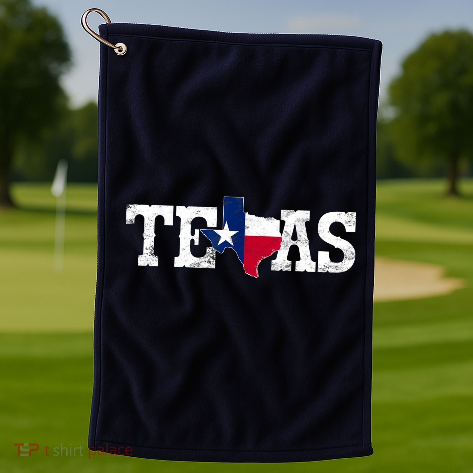 Texas Shaped Flag Grunge Distressed Texas Golf Towel