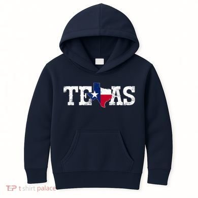 Texas Shaped Flag Grunge Distressed Texas Kids Hoodie