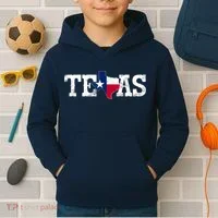 Texas Shaped Flag Grunge Distressed Texas Kids Hoodie thumb 2