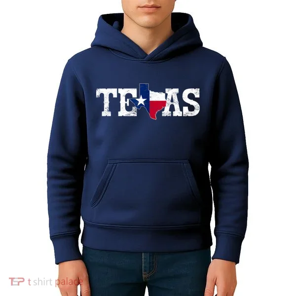 Texas Shaped Flag Grunge Distressed Texas Kids Hoodie
