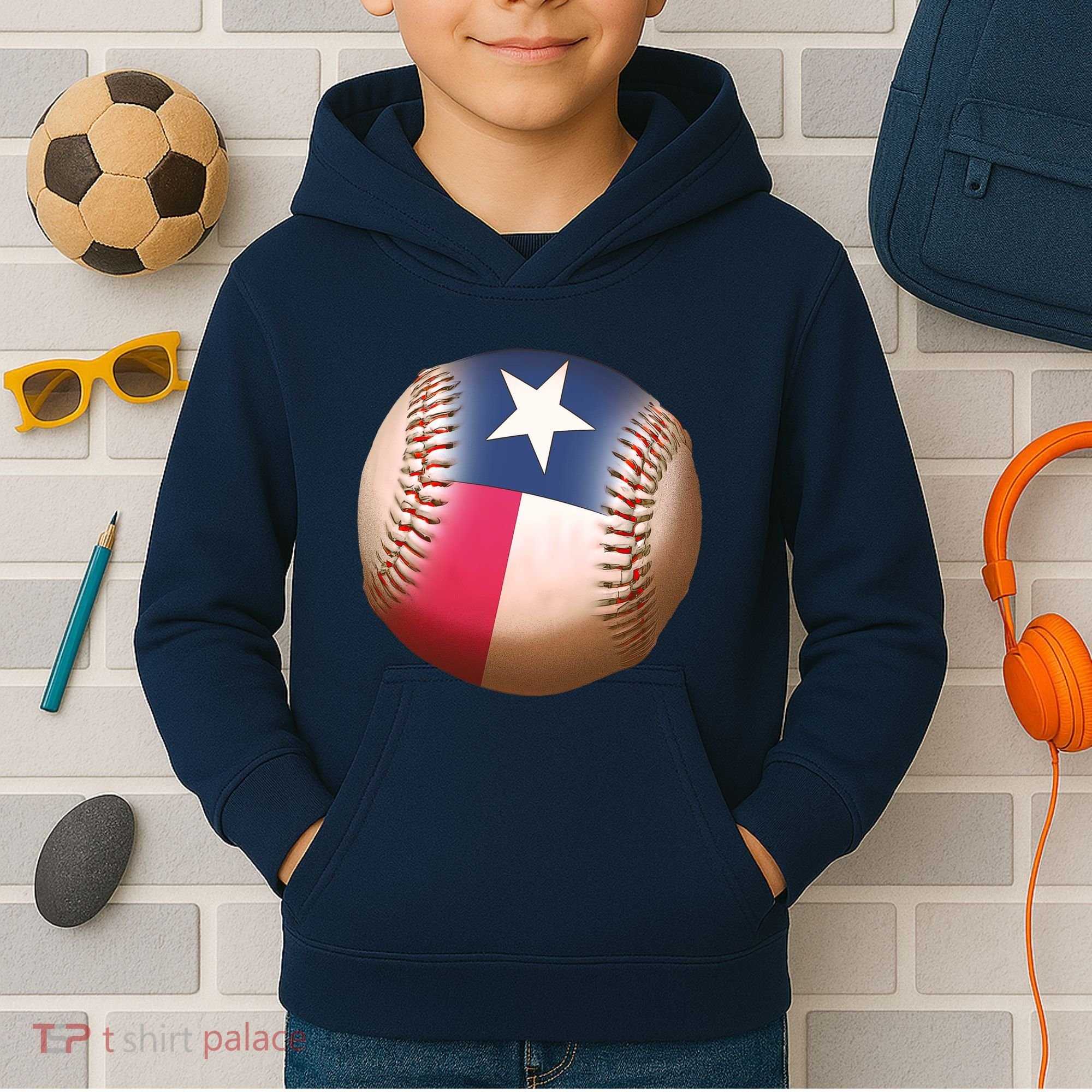 Texas State Flag Baseball Fan Kids Hoodie