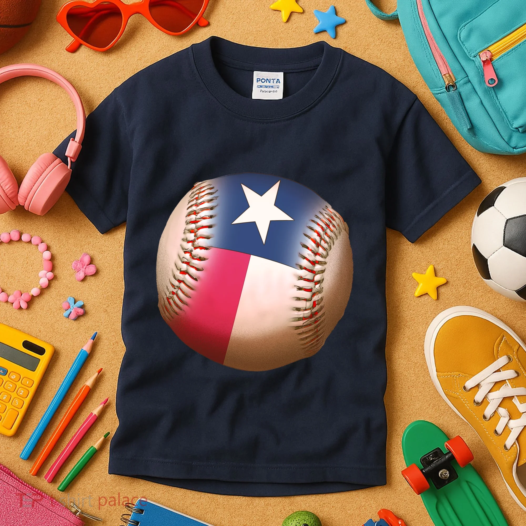 Texas State Flag Baseball Fan Kids T-Shirt