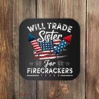 Trade Sister For Firecrackers Funny 4th Of July Kids Coaster thumb 0