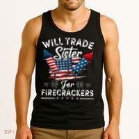 Trade Sister For Firecrackers Funny 4th Of July Kids Tank Top thumb 3