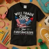 Trade Sister For Firecrackers Funny 4th Of July Kids Kids T-Shirt thumb 3