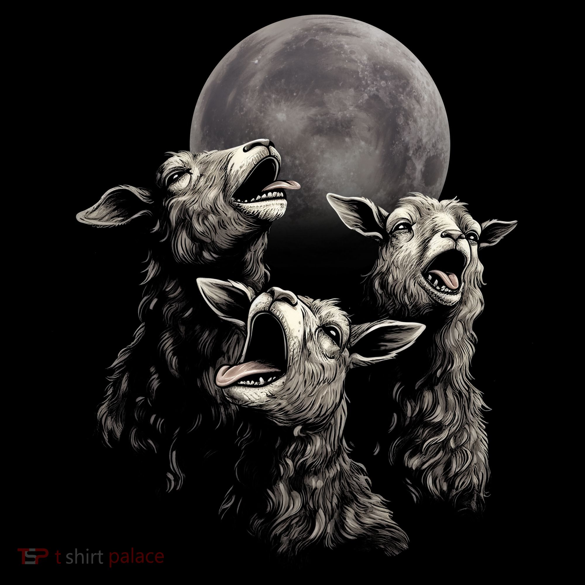 Three Sheeps Howling To The Moon T-Shirt