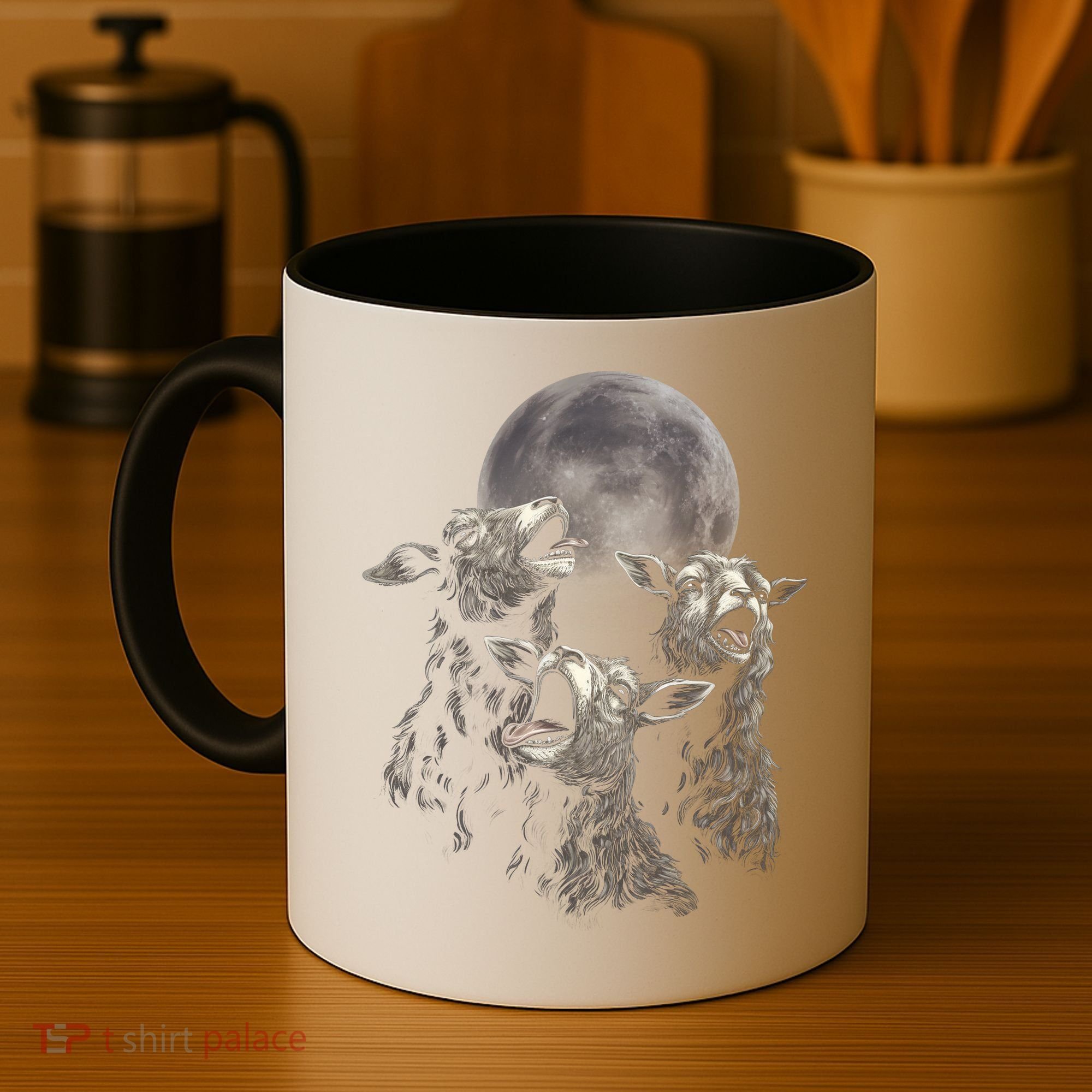 Three Sheeps Howling To The Moon Coffee Mug