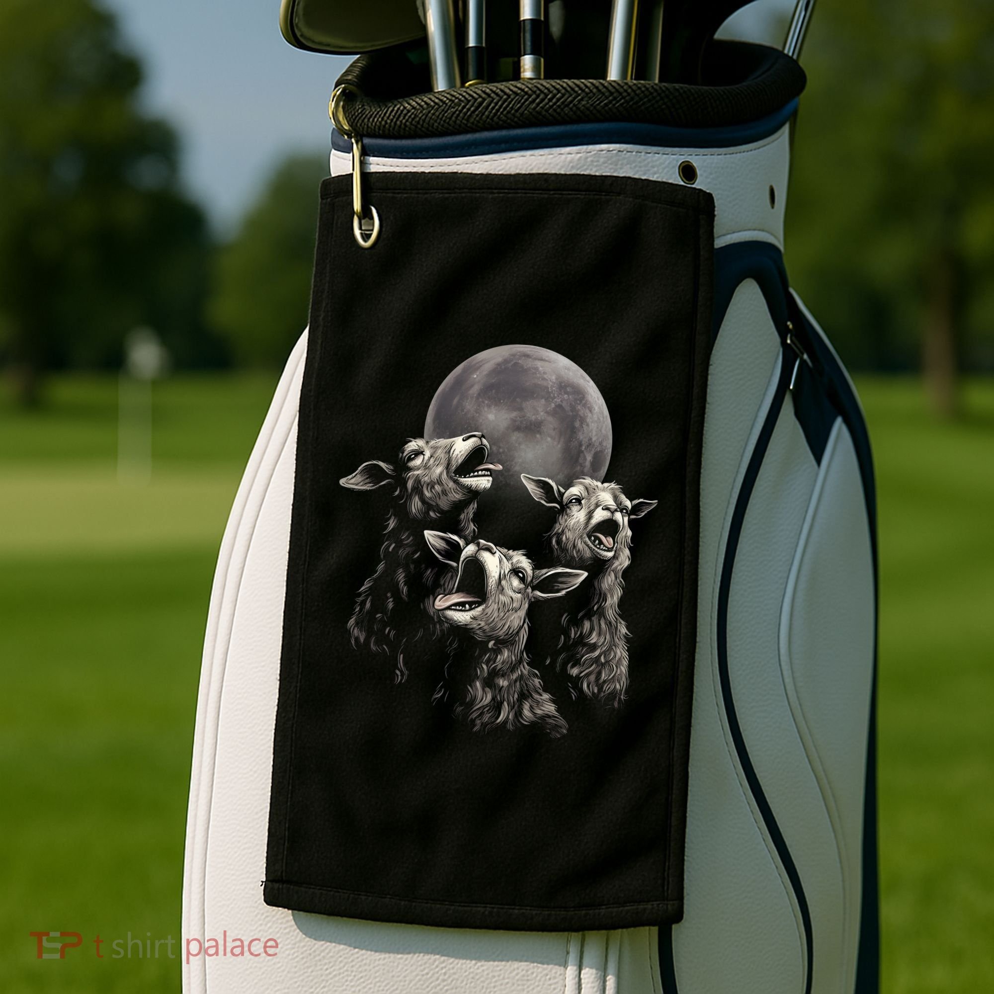 Three Sheeps Howling To The Moon Golf Towel