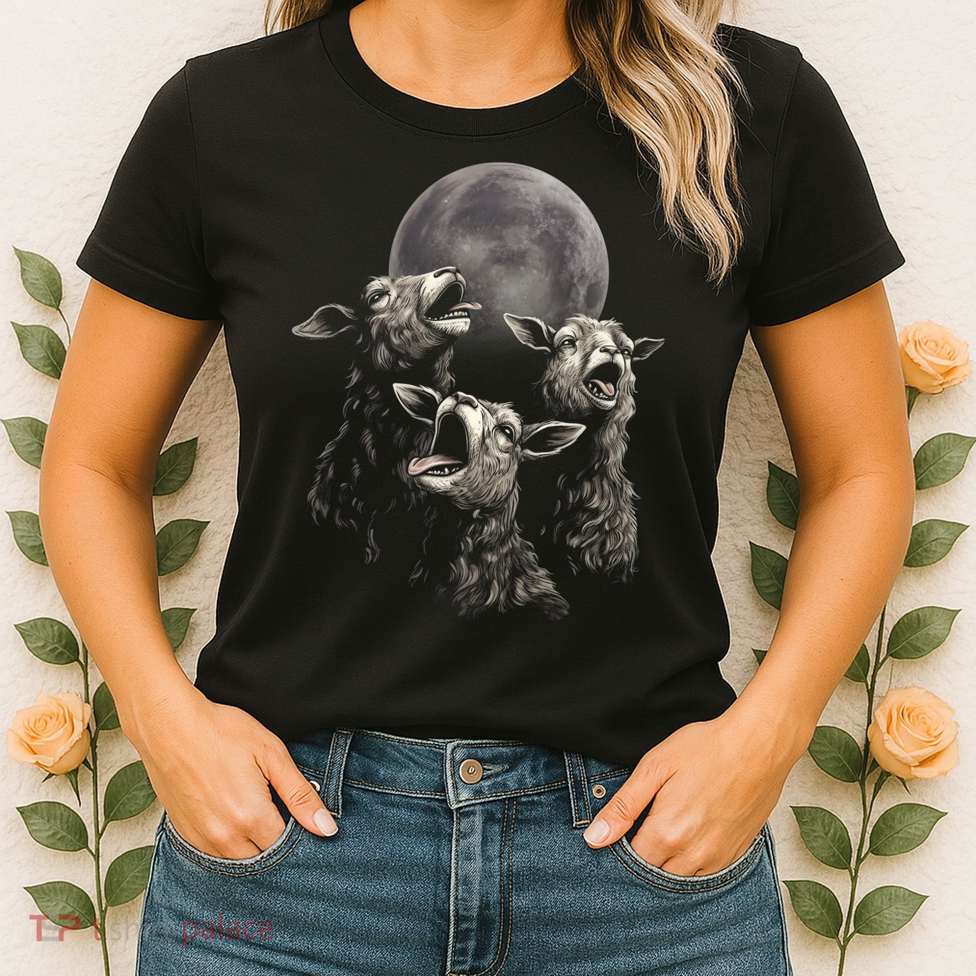 Three Sheeps Howling To The Moon Women's T-Shirt