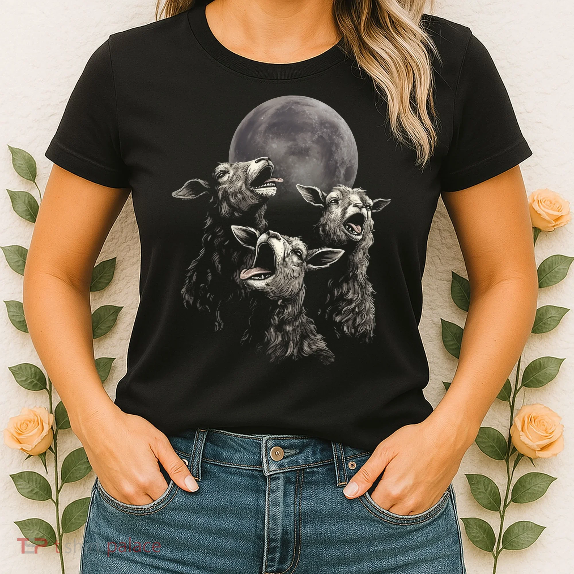 Three Sheeps Howling To The Moon Women's T-Shirt