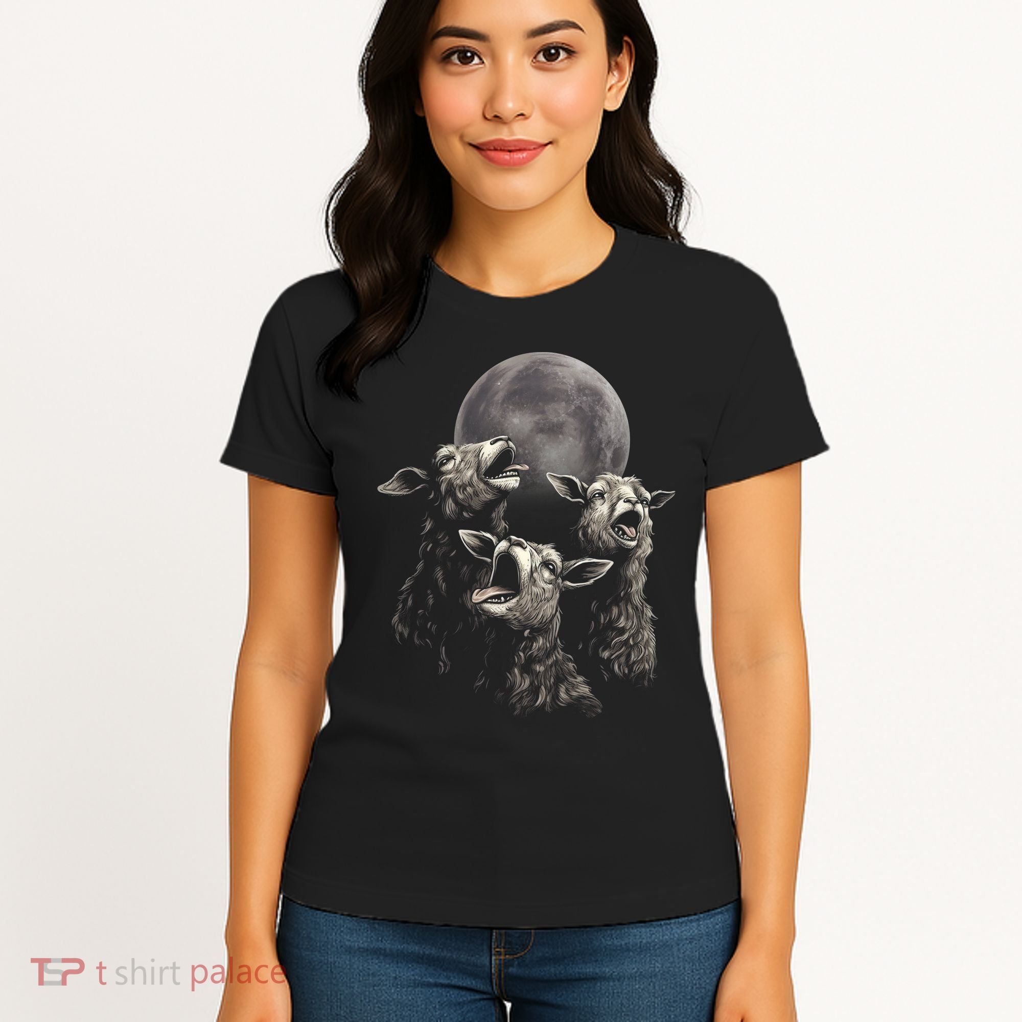 Three Sheeps Howling To The Moon Women's T-Shirt