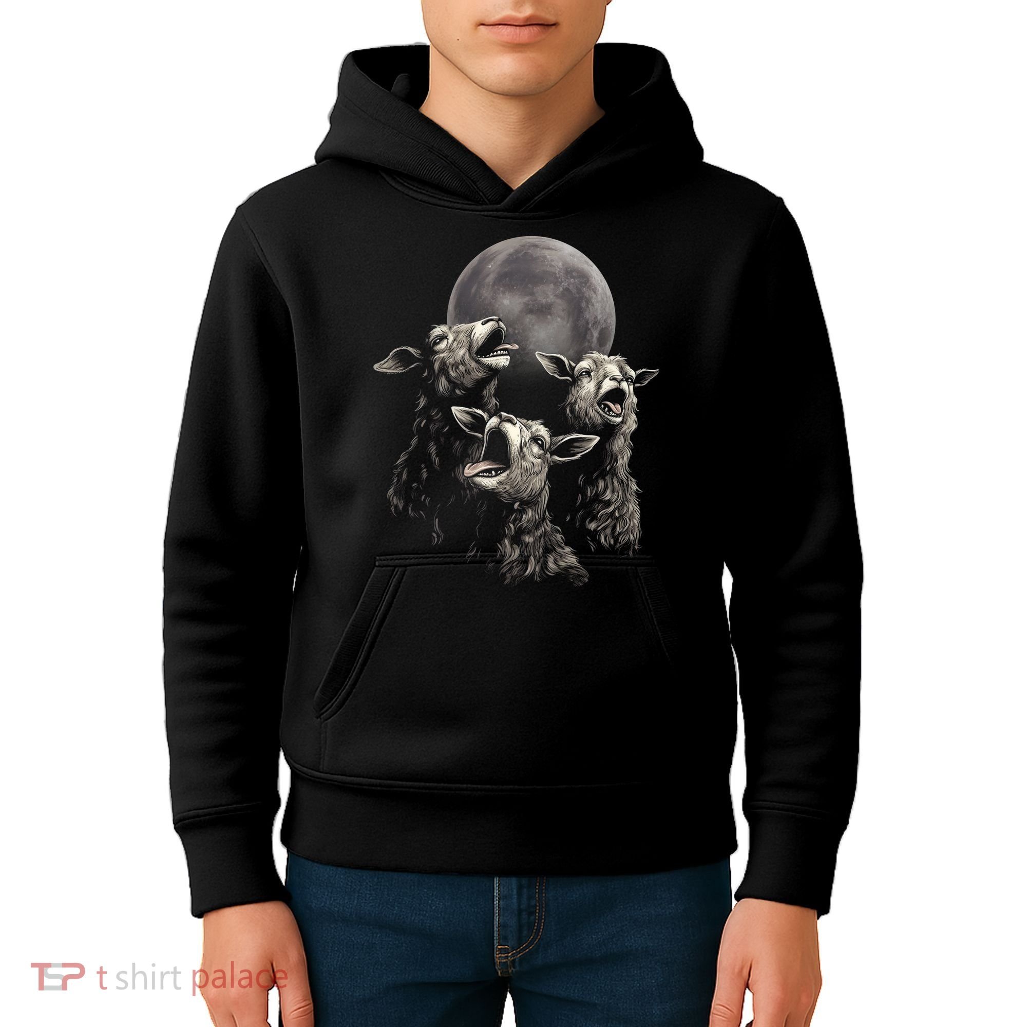 Three Sheeps Howling To The Moon Kids Hoodie