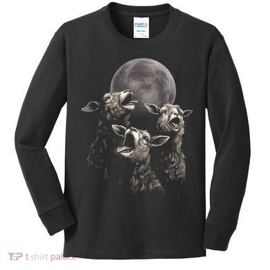 Three Sheeps Howling To The Moon Kids Long Sleeve Shirt