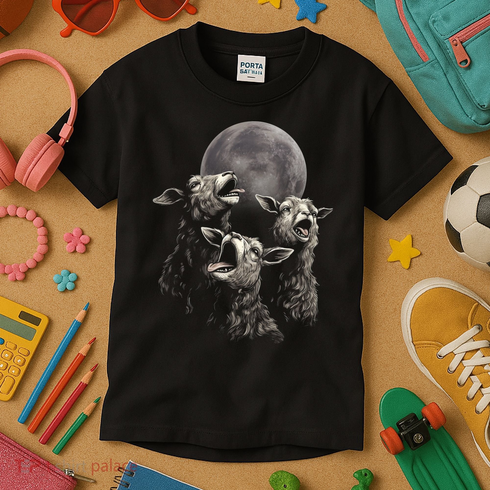 Three Sheeps Howling To The Moon Kids T-Shirt