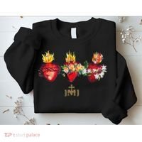 Three Sacred Hearts Of Jesus Mary Joseph Jmj Catholic Sweatshirt thumb 2