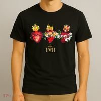Three Sacred Hearts Of Jesus Mary Joseph Jmj Catholic T-Shirt thumb 3