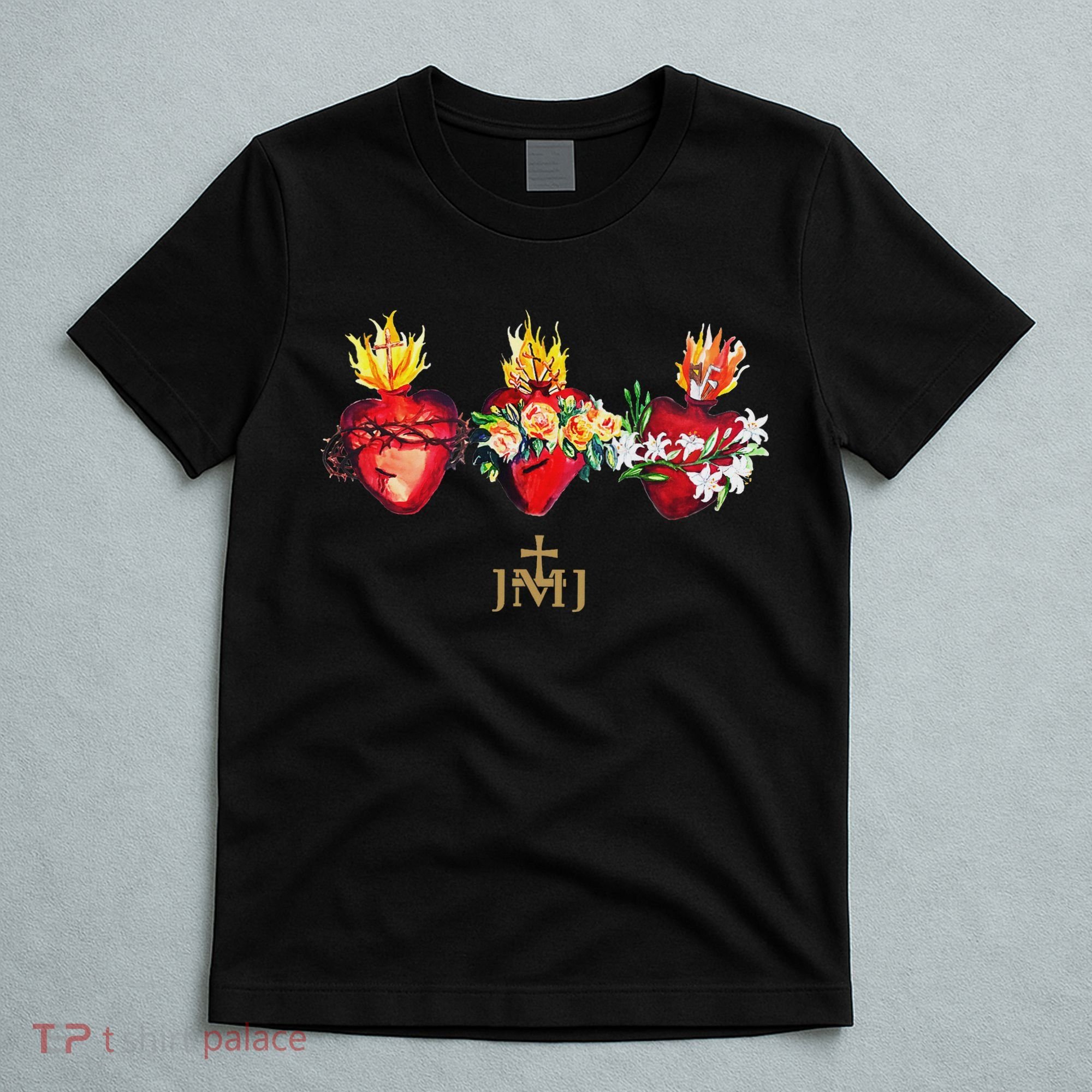 Three Sacred Hearts Of Jesus Mary Joseph Jmj Catholic T-Shirt