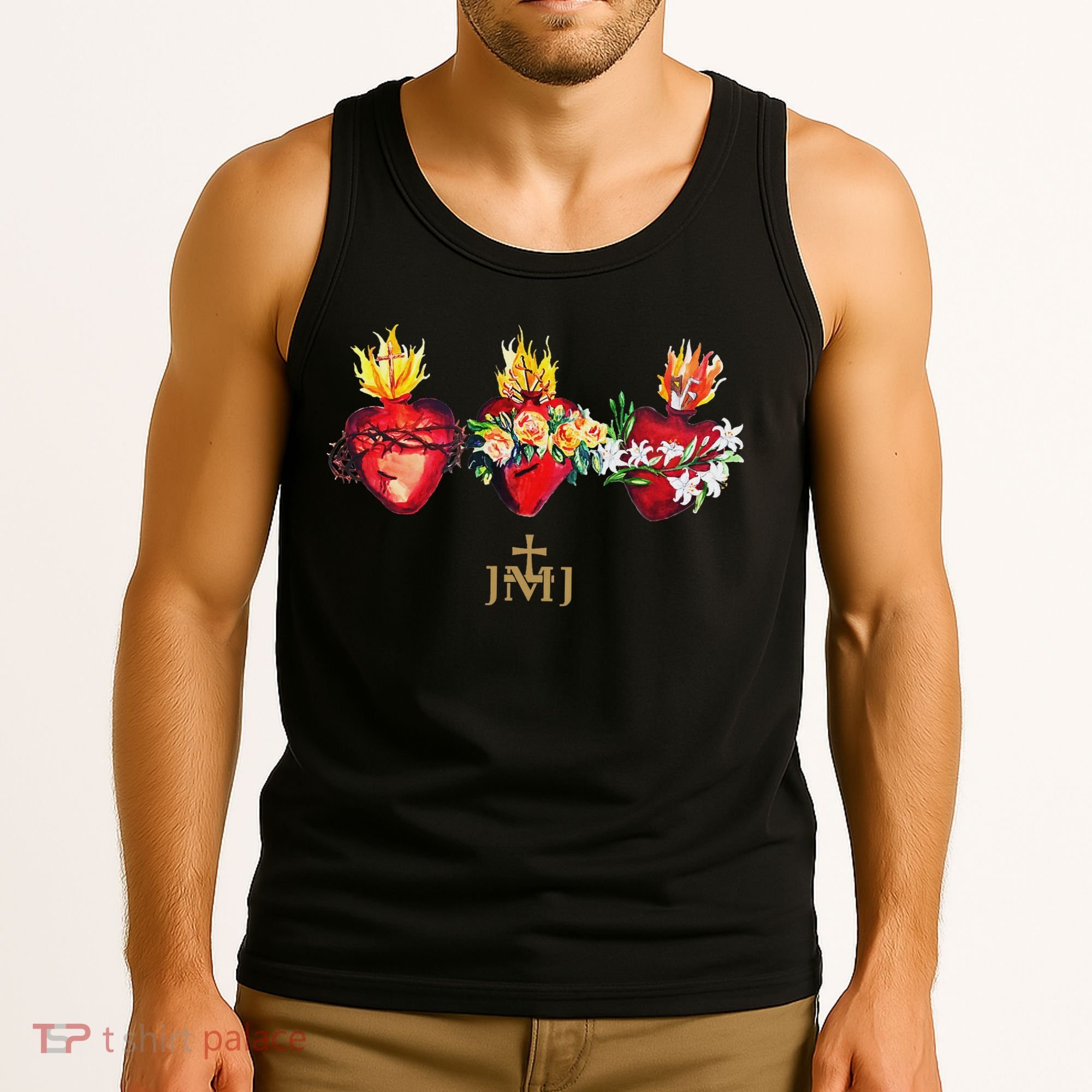 Three Sacred Hearts Of Jesus Mary Joseph Jmj Catholic Tank Top