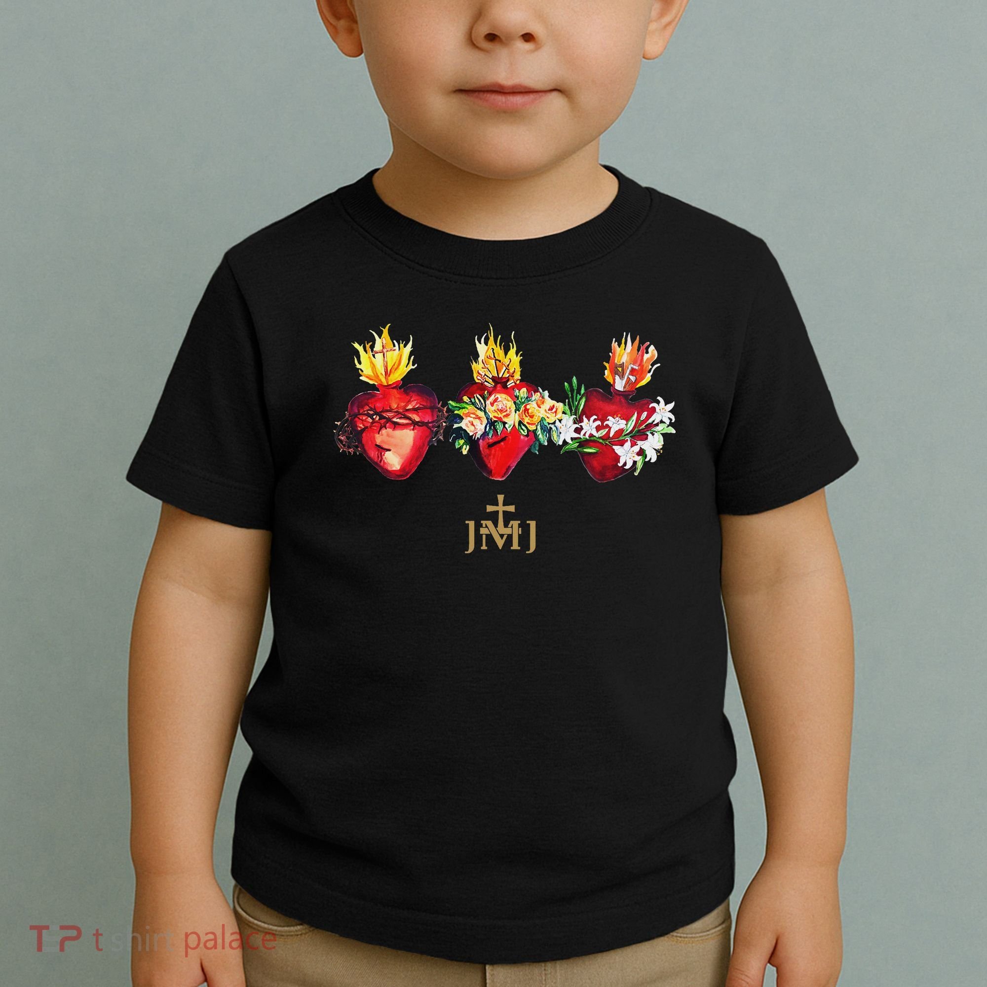 Three Sacred Hearts Of Jesus Mary Joseph Jmj Catholic Toddler T-Shirt