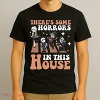 ThereS Some Horrors In This House Funny Horror Characters T-Shirt thumb 3