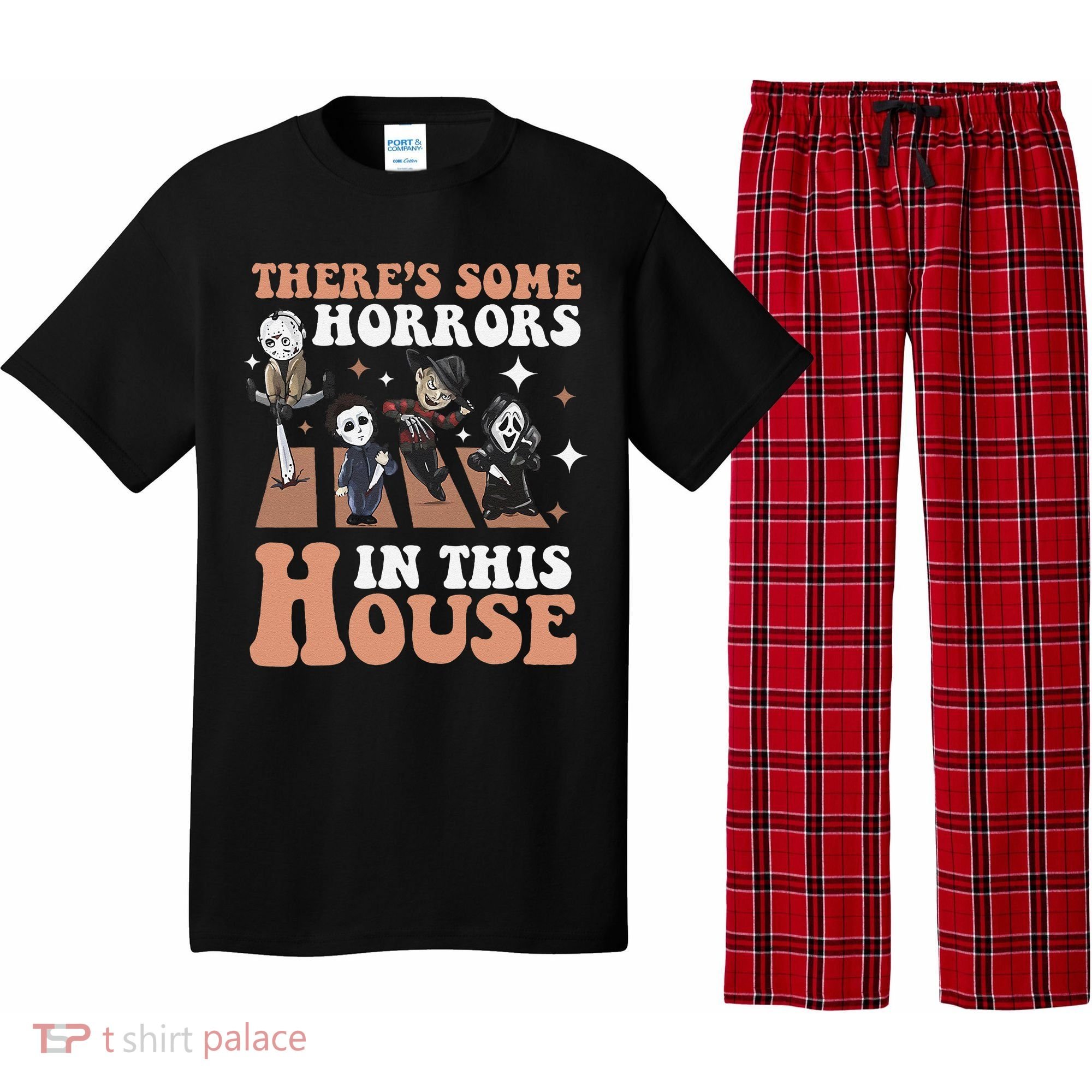 ThereS Some Horrors In This House Funny Horror Characters Pajama Set
