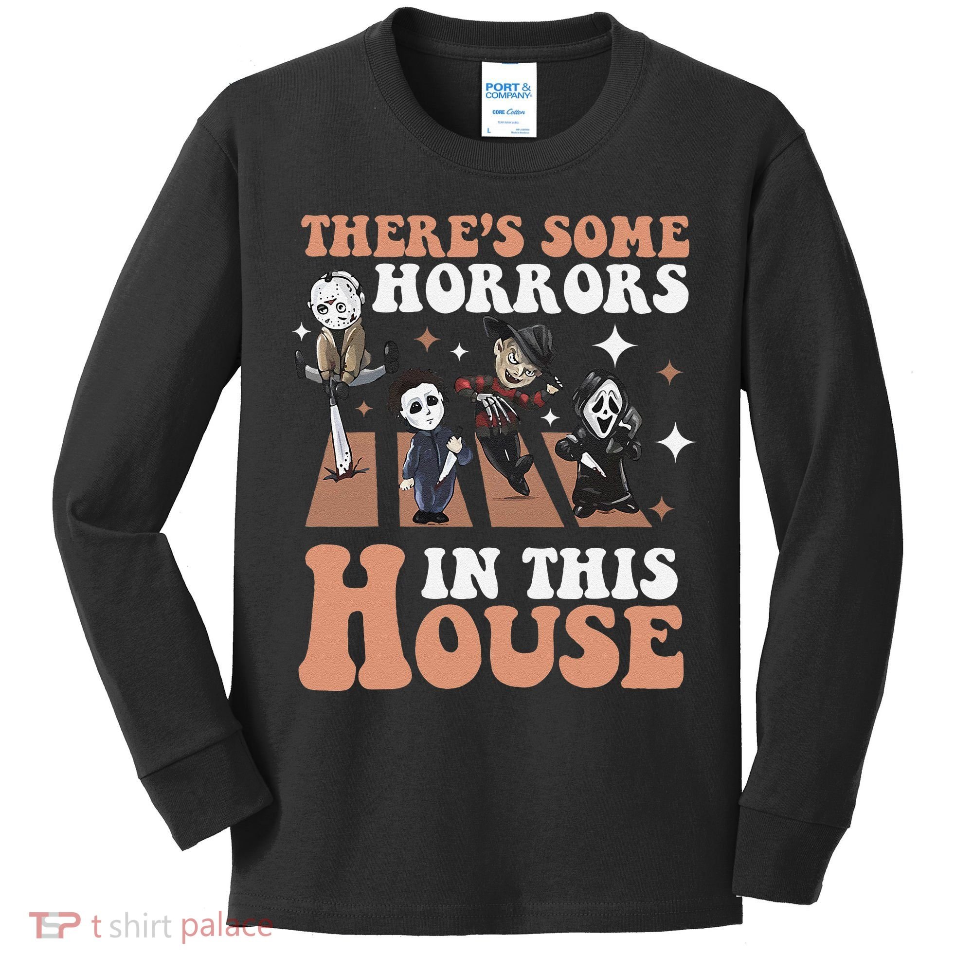 ThereS Some Horrors In This House Funny Horror Characters Kids Long Sleeve Shirt
