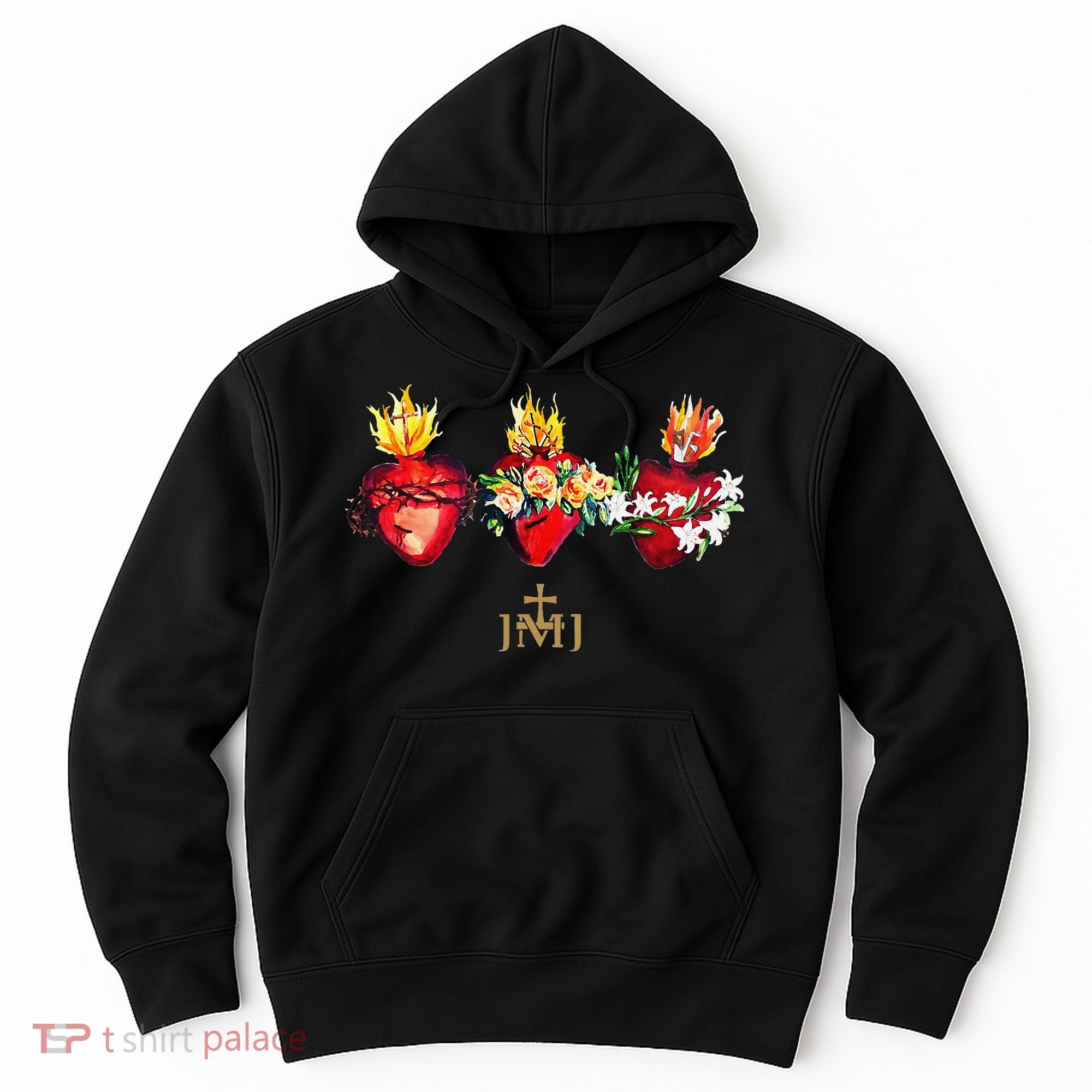 Three Sacred Hearts Of Jesus Mary Joseph Jmj Catholic Hoodie