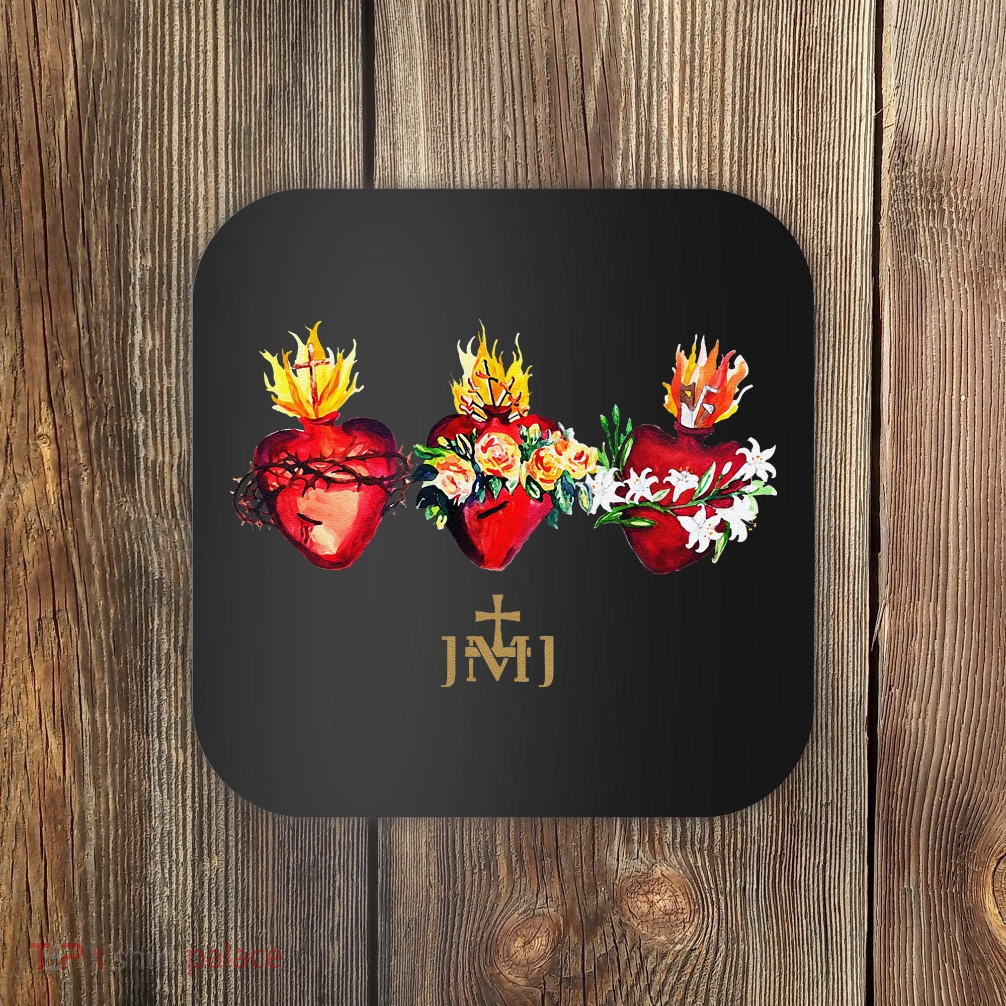 Three Sacred Hearts Of Jesus Mary Joseph Jmj Catholic Coaster