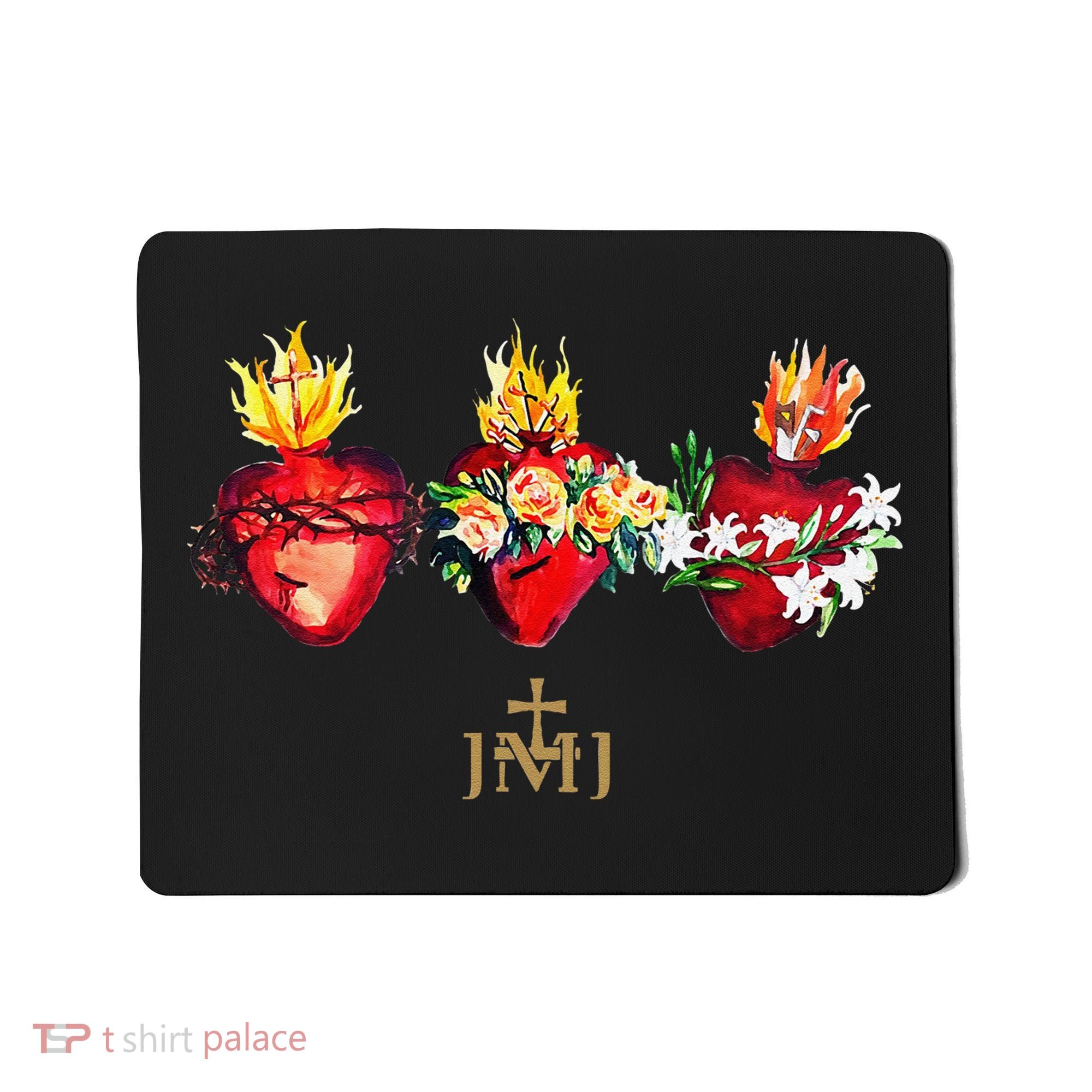 Three Sacred Hearts Of Jesus Mary Joseph Jmj Catholic Mousepad