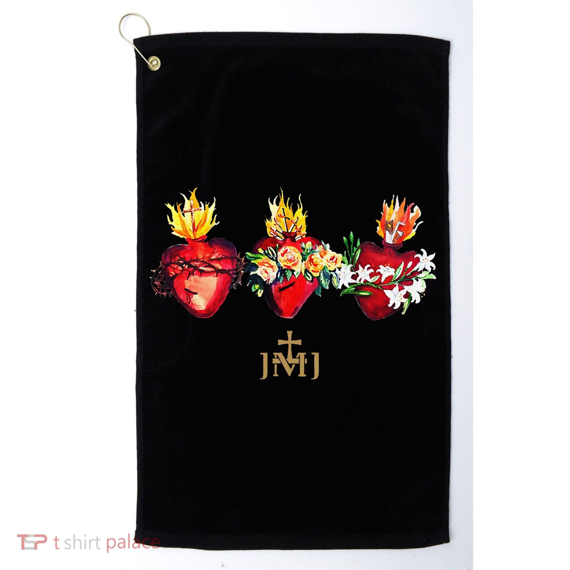 Three Sacred Hearts Of Jesus Mary Joseph Jmj Catholic Golf Towel