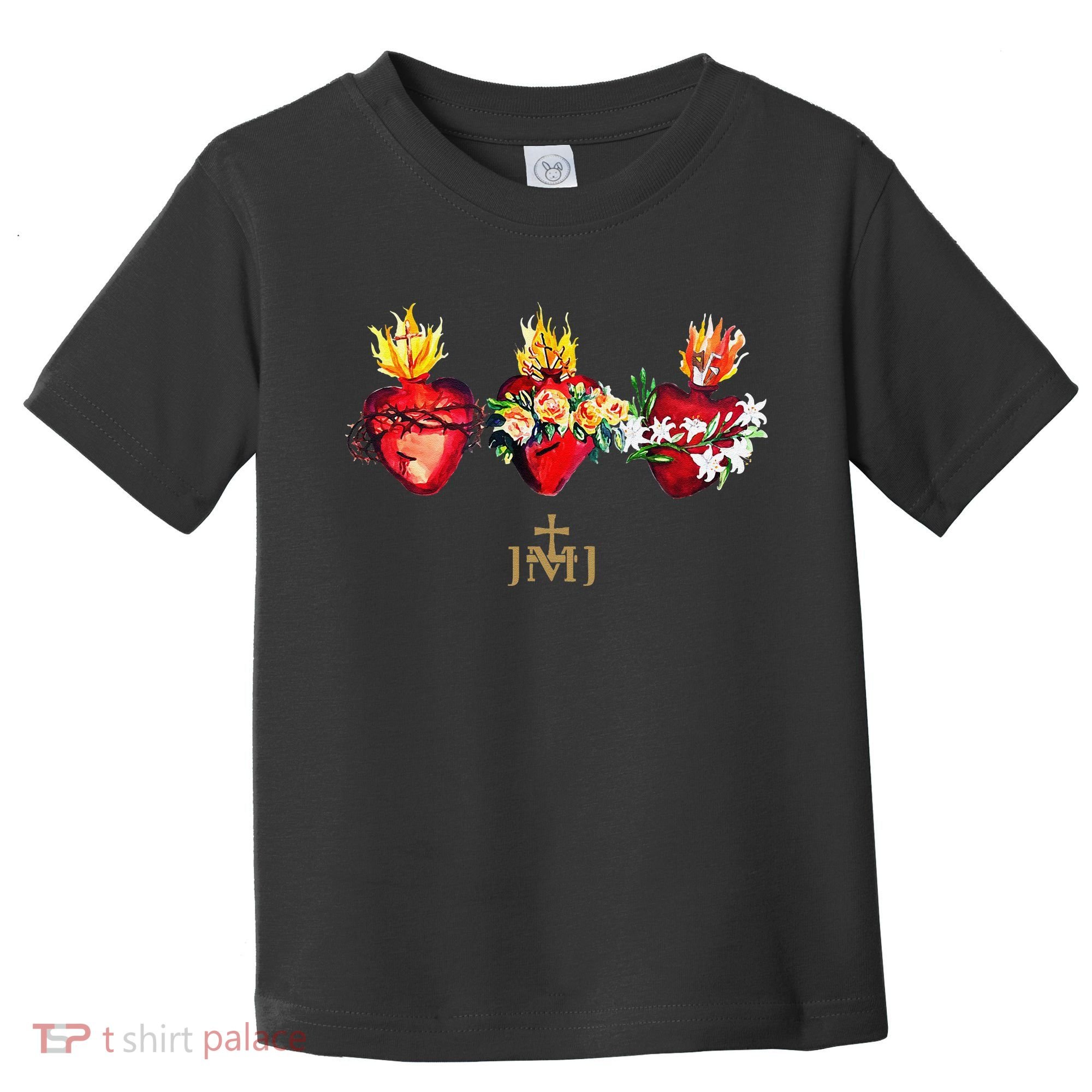 Three Sacred Hearts Of Jesus Mary Joseph Jmj Catholic Toddler T-Shirt