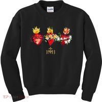 Three Sacred Hearts Of Jesus Mary Joseph Jmj Catholic Kids Sweatshirt thumb 0