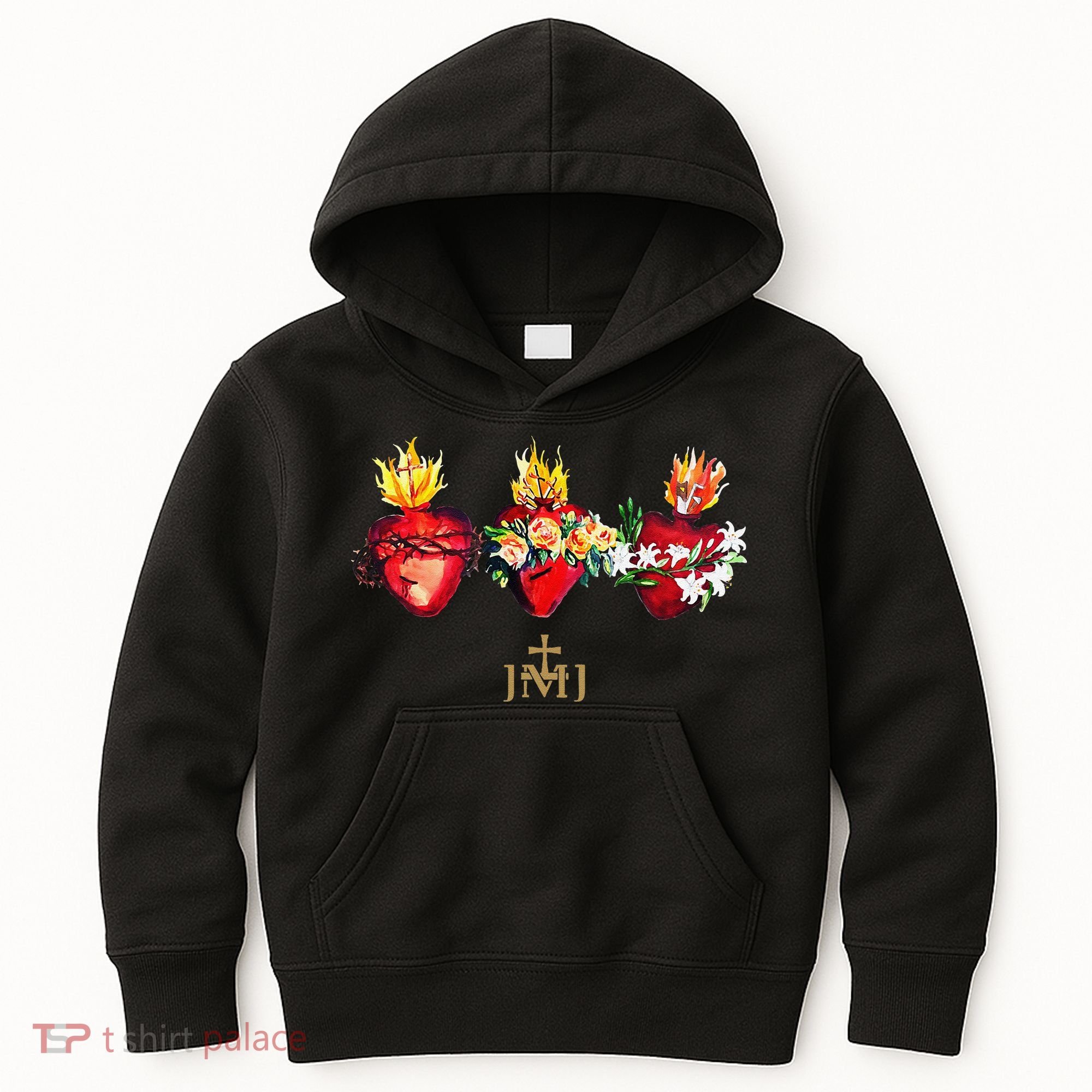 Three Sacred Hearts Of Jesus Mary Joseph Jmj Catholic Kids Hoodie