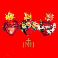 Three Sacred Hearts Of Jesus Mary Joseph Jmj Catholic Santa Hat thumb 1