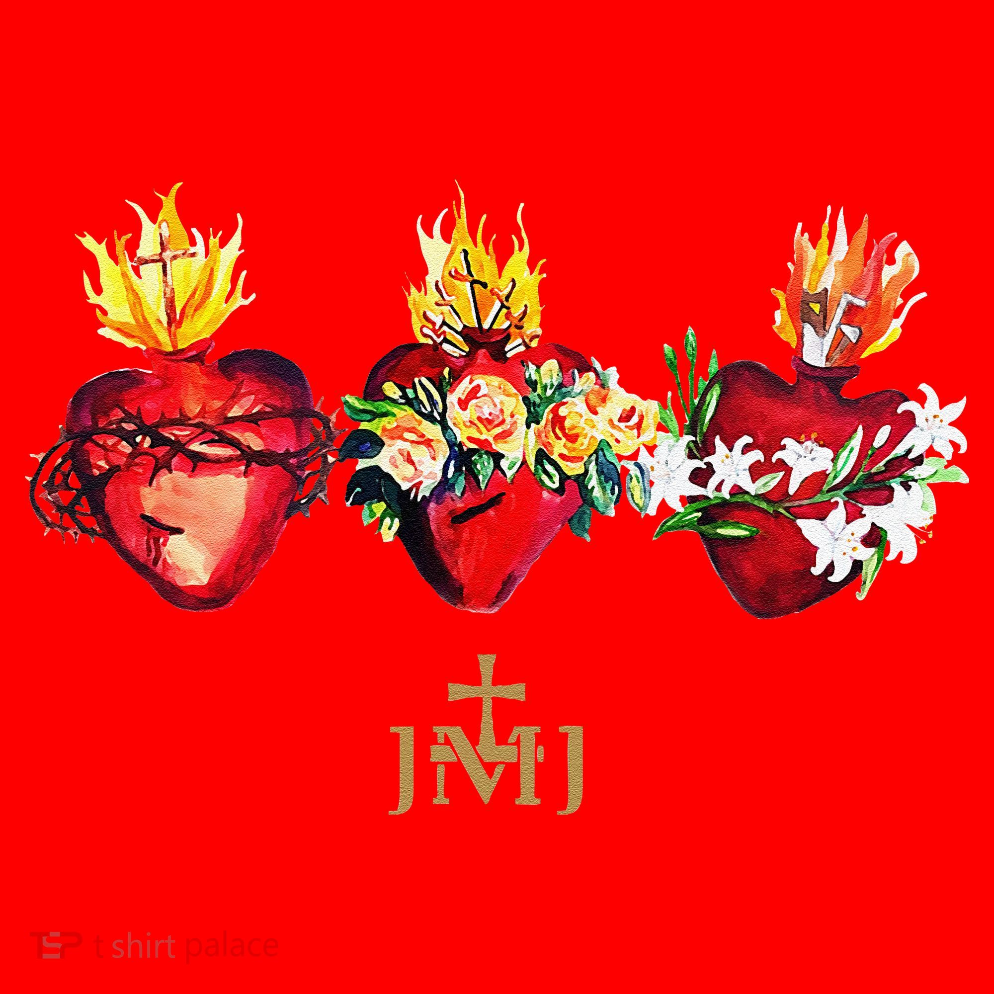 Three Sacred Hearts Of Jesus Mary Joseph Jmj Catholic Santa Hat