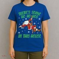 ThereS Some Ho Ho Hos In This House Santa Claus Pole Dance Gift T-Shirt thumb 4